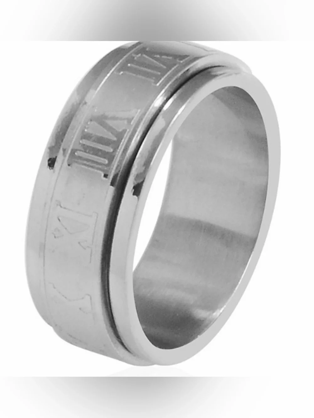 Stainless Steel Roman Numeral Spinner Ring Silver Tone Size 6